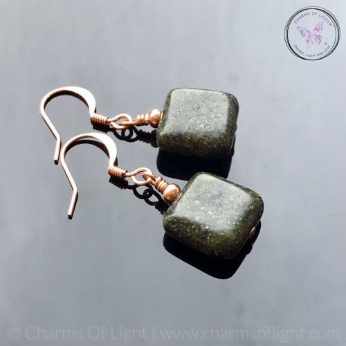 Square Russian Serpentine Copper Earrings